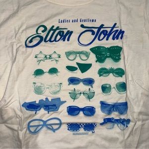 Elton John Concert Tour T-Shirt Cream Blue Green Glasses S/XL NWOT